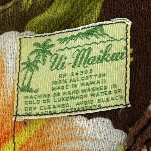 Ui- Maikai Vintage Men’s 60s Hawaiian Hibiscus Floral Barkcloth Shirt - Picture 4 of 6